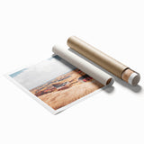 Extra large rolled print of a Danish landscape with soft floral elements in muted colors.