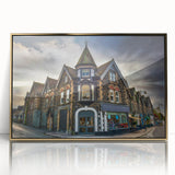 Art deco poster of Cumbria, England landscape in muted gold tones on framed acrylic, ideal for modern art wall decor.