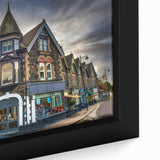 Extra large framed canvas of a textured black wall art depicting Cumbria's landscape in vibrant colors.