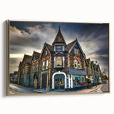 Framed canvas wall art depicting a serene Cumbria landscape in muted earth tones, ideal for bedroom decor.