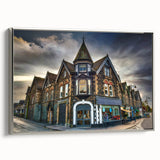 Landscape art painting of Cumbria, England on framed canvas, featuring vintage poster style with black and colorful hues.