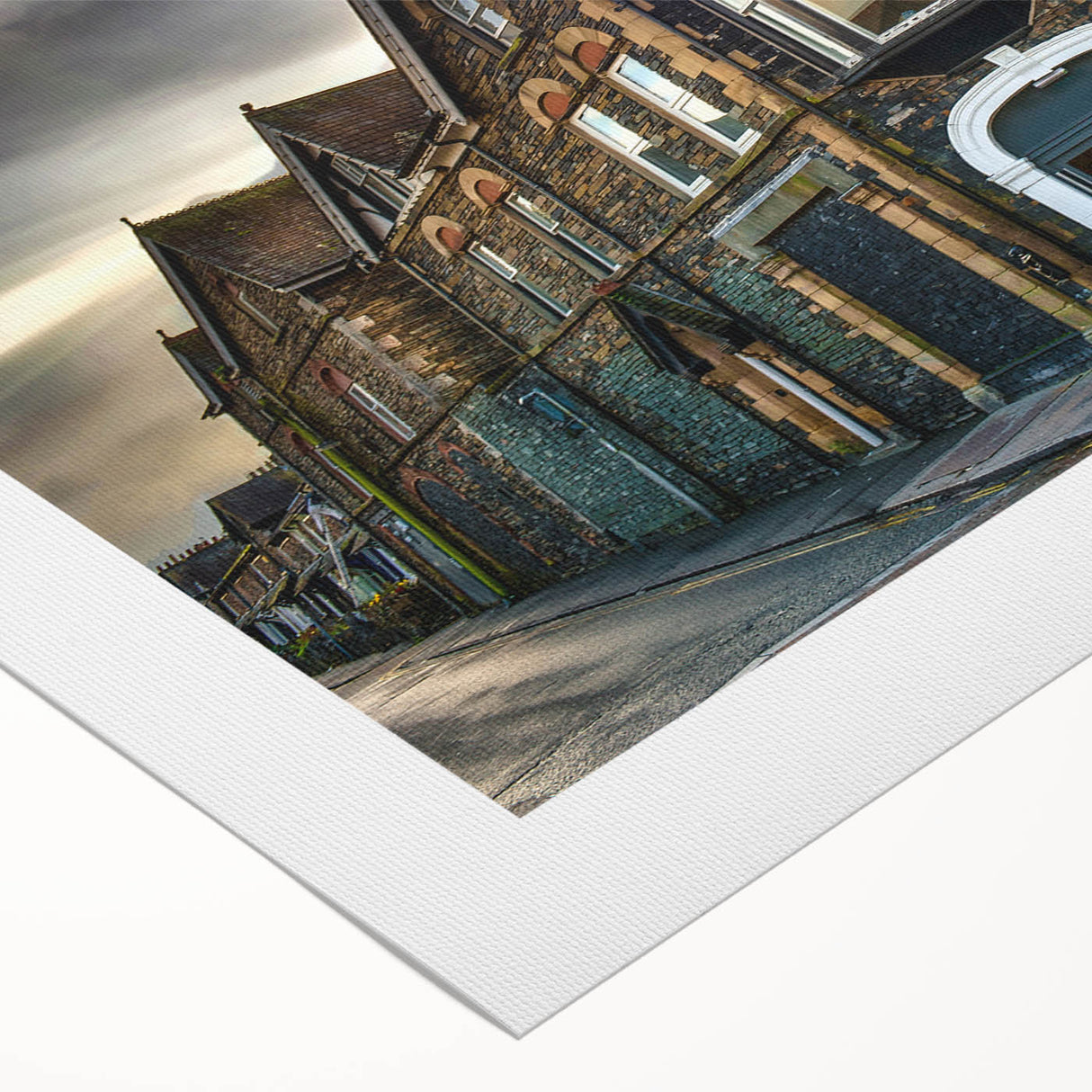 Art deco poster featuring a serene Cumbria landscape in muted earth tones on rolled canvas, suitable for dining room decor.