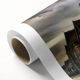 Art deco poster of Cumbria, England landscape in muted green and blue tones on rolled canvas, ideal for nursery wall art.