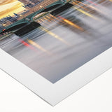 Art deco poster of London skyline in monochrome shades on rolled canvas, suitable for dining room wall art.