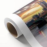Art deco poster of London skyline in pastel shades on rolled canvas, suitable for nursery wall art or dining room decor.