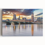 Black and white photo of the London skyline on stretched canvas, ideal for kitchen wall art or bedroom ambiance.