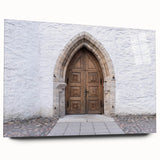 Large abstract wall art depicting a serene European landscape in muted earth tones on acrylic glass.