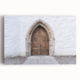 Black and white photo of a European cityscape on stretched canvas, ideal for kitchen wall art or bedroom ambiance.