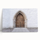 Black and white photo of European scenery on a large stretched canvas, suitable for kitchen art.