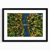Abstract art print featuring vibrant, colorful textures of a Finnish landscape on a large framed canvas.