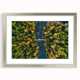 Extra large abstract art print of a textured Finnish landscape in muted earth tones, framed in silver.