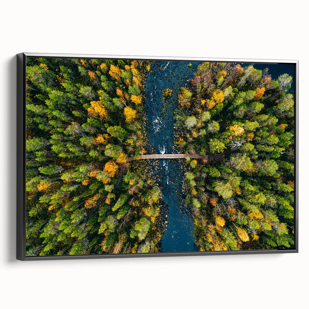 Black and white landscape art painting of a Finnish scenery on framed canvas, suitable for bedroom wall decor.