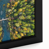 Extra large framed canvas featuring a textured, colorful art scene of a Finnish landscape, ideal for living room decor.