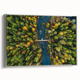 Framed canvas featuring a vintage-style landscape painting of a Finnish scenery in muted earth tones.