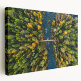 Large canvas print of a serene Finnish landscape in muted green and blue tones, ideal for kitchen wall art.