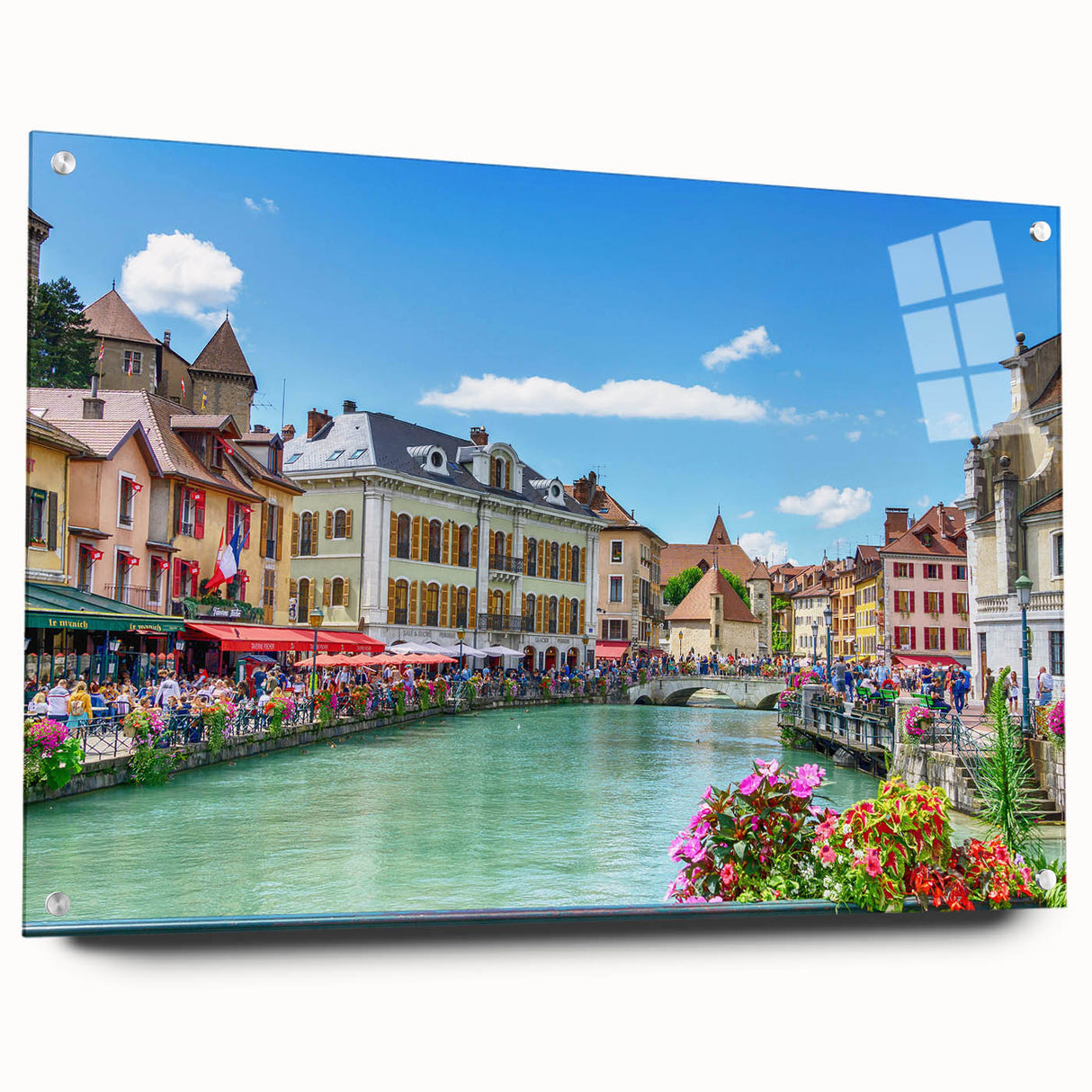 Acrylic print of the French Alps with a side view, featuring sharp mountain silhouettes against a pale sky.