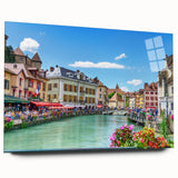 Acrylic print of the French Alps in muted blue and gray tones, ideal for bedroom or dining room art.