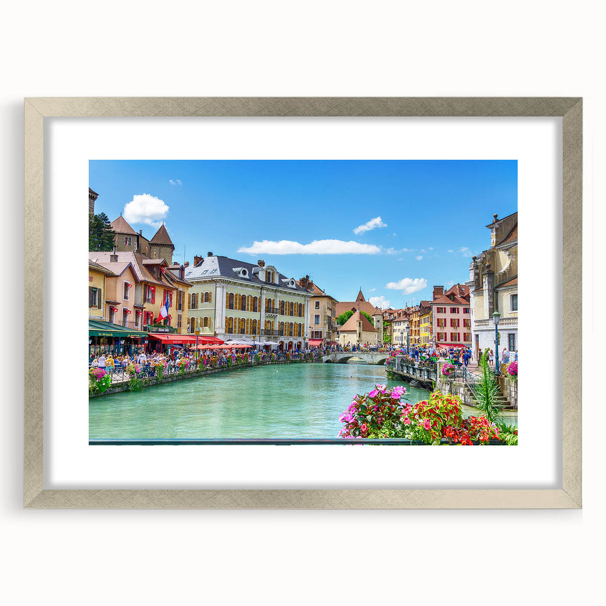 Extra large wall art featuring an abstract textured depiction of the French Alps in muted earth tones, framed in silver.