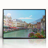 Large abstract wall art depicting the French Alps in muted earth tones on a framed acrylic.