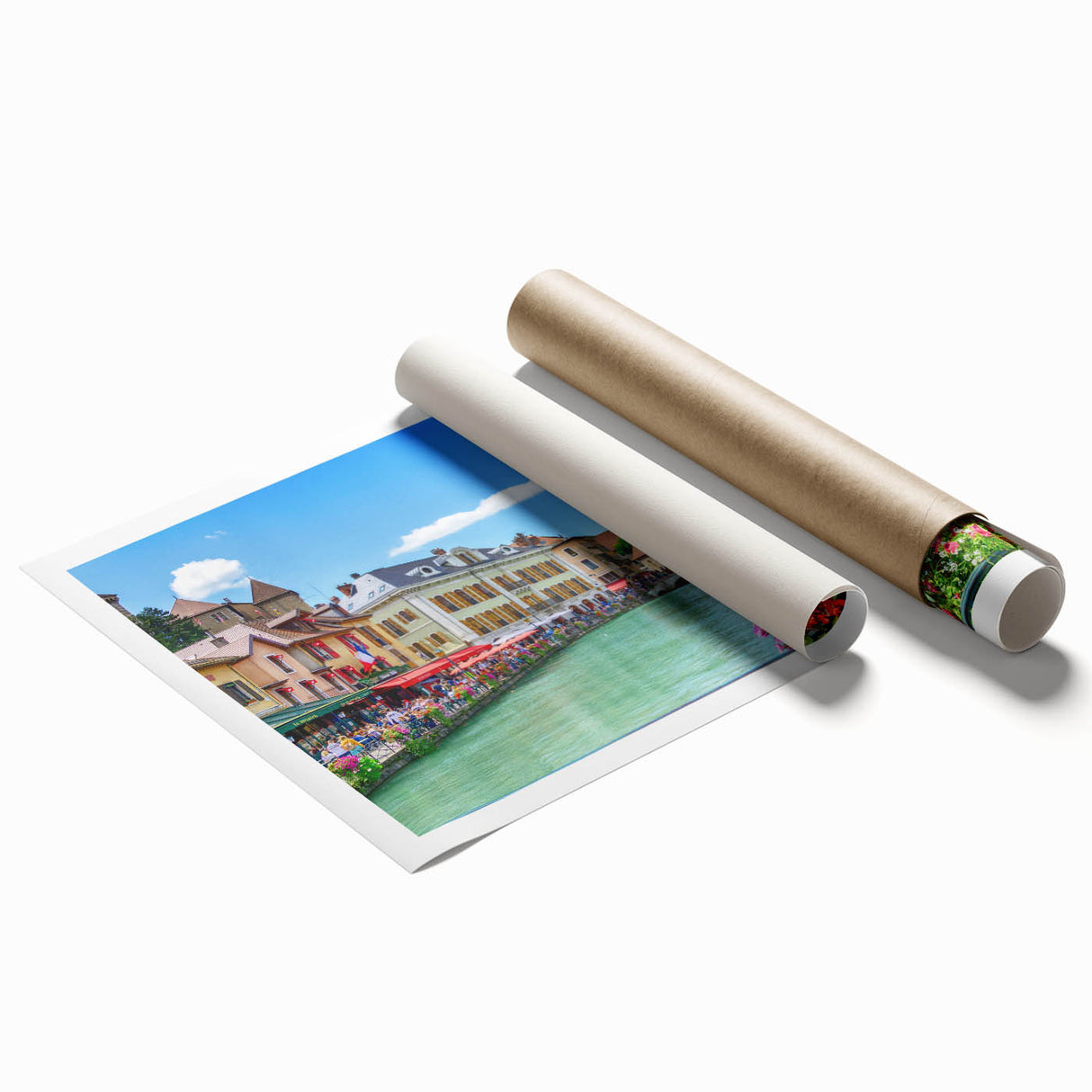 Extra large wall art depicting the French Alps in muted earth tones on rolled print, ideal for classy bathroom decor.