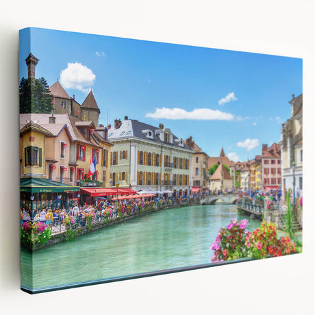 French Alps landscape on stretched canvas, featuring muted earth tones, ideal for kitchen wall art.