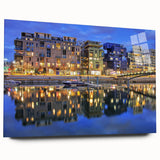 Large abstract wall art of Lyon, France in muted tones on acrylic glass, suitable for bedroom or dining room decor.