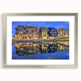 Extra large textured abstract art print of Lyon scenery in muted earth tones, framed in silver, ideal for living room decor.