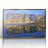 Art deco poster of Lyon, France in muted gold tones on acrylic, ideal for modern art wall decor.