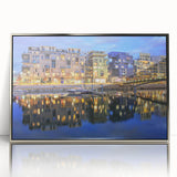 Large acrylic print of a mid-century modernist Lyon scenery in silver frame, suitable for modern art wall decor.