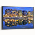 Black and white framed canvas depicting a vintage Lyon landscape, ideal for bedroom wall decor.
