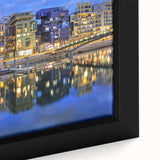 Extra large black wall art featuring a textured depiction of Lyon, France in vibrant colors on a framed canvas.
