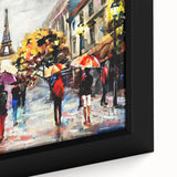 Extra large framed canvas featuring a textured depiction of Paris in vibrant colors, ideal for living room decor.