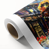 Art Deco poster of Paris scenery on rolled canvas, featuring soft pastel colors, ideal for nursery wall art.