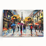 Black and white stretched canvas of Paris scenery, ideal for kitchen wall art.