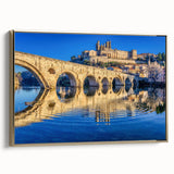 Landscape painting of Provence with lavender fields and a distant village, in muted greens and purples on a framed canvas.