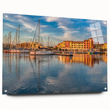 Acrylic print of a large abstract depiction of a Southern France landscape in muted earth tones, ideal for dining room decor.