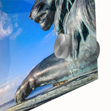 Large abstract wall art of Bavarian scenery in vibrant green and blue tones on acrylic glass, ideal for dining room ambiance.