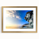 Abstract art print depicting a Bavarian landscape in muted earth tones on a framed gold mat, ideal for dining room decor.