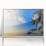 Mid-century modernist art depicting the Bavarian landscape in muted green and blue tones on a framed acrylic panel.