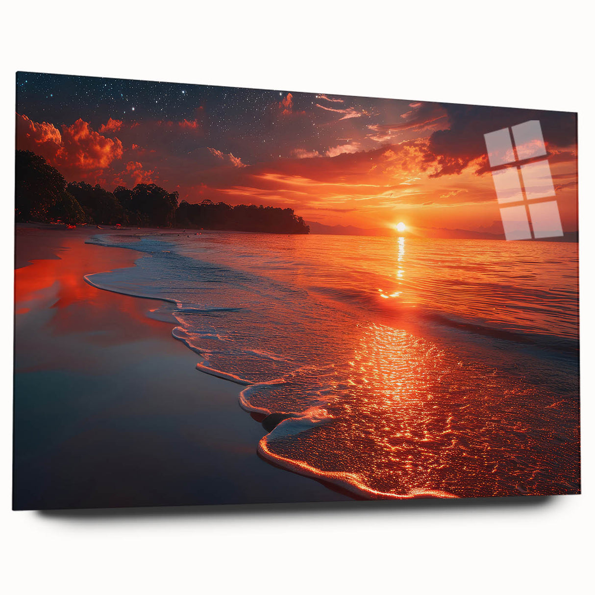 Acrylic print of a large abstract depiction of Crete, Greece in blue and white tones, ideal for bedroom or dining room art.