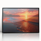 Large abstract wall art depicting a European scenery in Crete, Greece, with muted earth tones, framed in black acrylic.