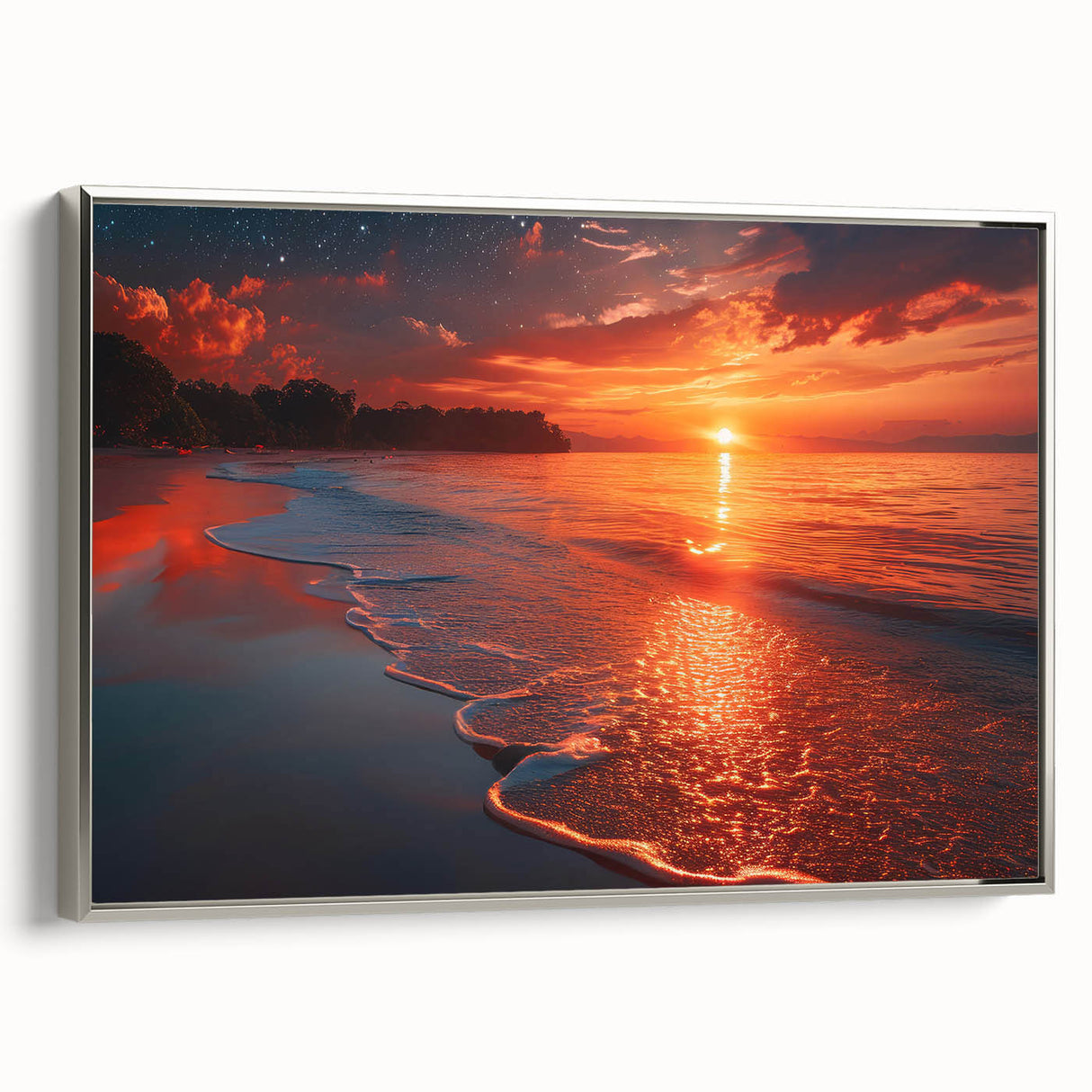 Framed canvas of a vintage-style landscape painting of Crete, Greece, with vibrant colors and black accents.