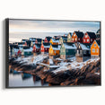 Black and white landscape art of Greenland on framed canvas, ideal for bedroom wall decor.