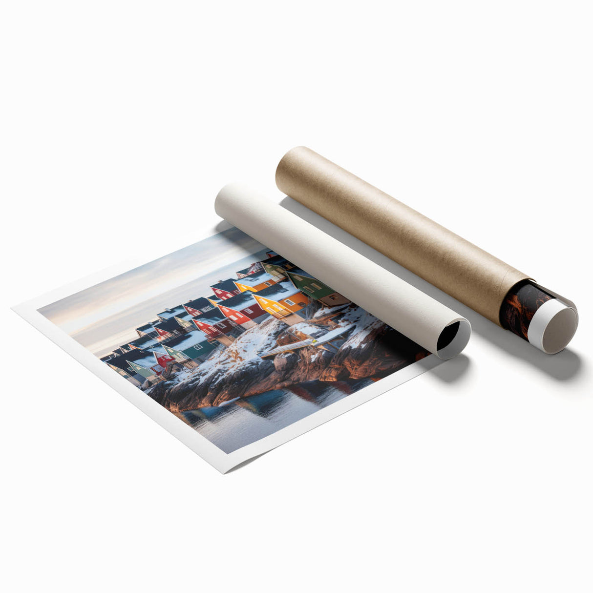 Extra large rolled print of a Greenland landscape with lush greenery, ideal for classy bathroom wall art.