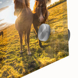 Large abstract wall art of Icelandic scenery in muted blues and greens on acrylic glass, suitable for dining room ambiance.