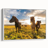 Vintage poster art of a scenic Iceland view in colorful tones on a large framed canvas, ideal for living room decor.