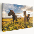 Side view of a large stretched canvas depicting a serene Icelandic landscape, ideal for kitchen wall art.