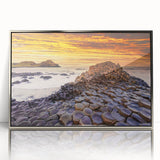 Large framed acrylic print of a serene Irish landscape in muted green and blue tones, ideal for modern art wall decor.