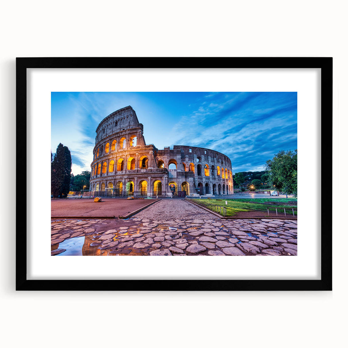 Extra large framed wall art featuring a colorful abstract print of Rome's scenery, ideal for living room decor.