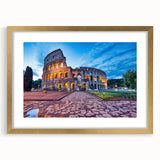 Abstract art print of Rome scenery in muted gold tones, framed with mat, ideal for dining room decor.